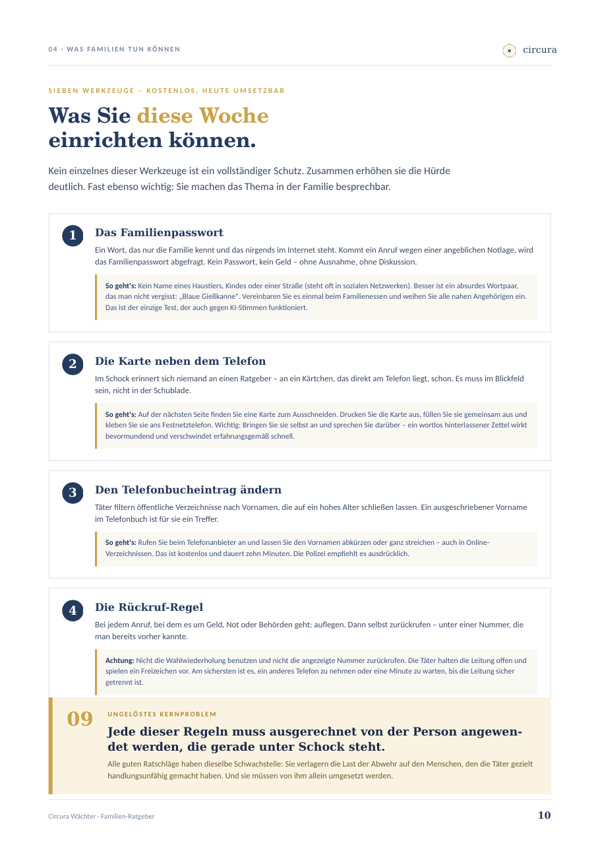 Innenseite: sieben Werkzeuge, die Familien sofort einrichten können