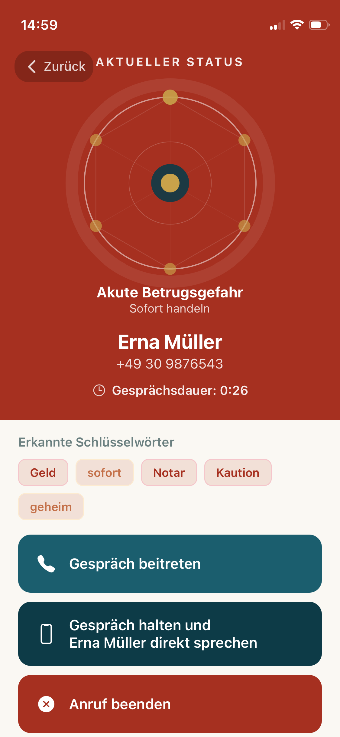 Alarm-Screen der Circura Wächter App