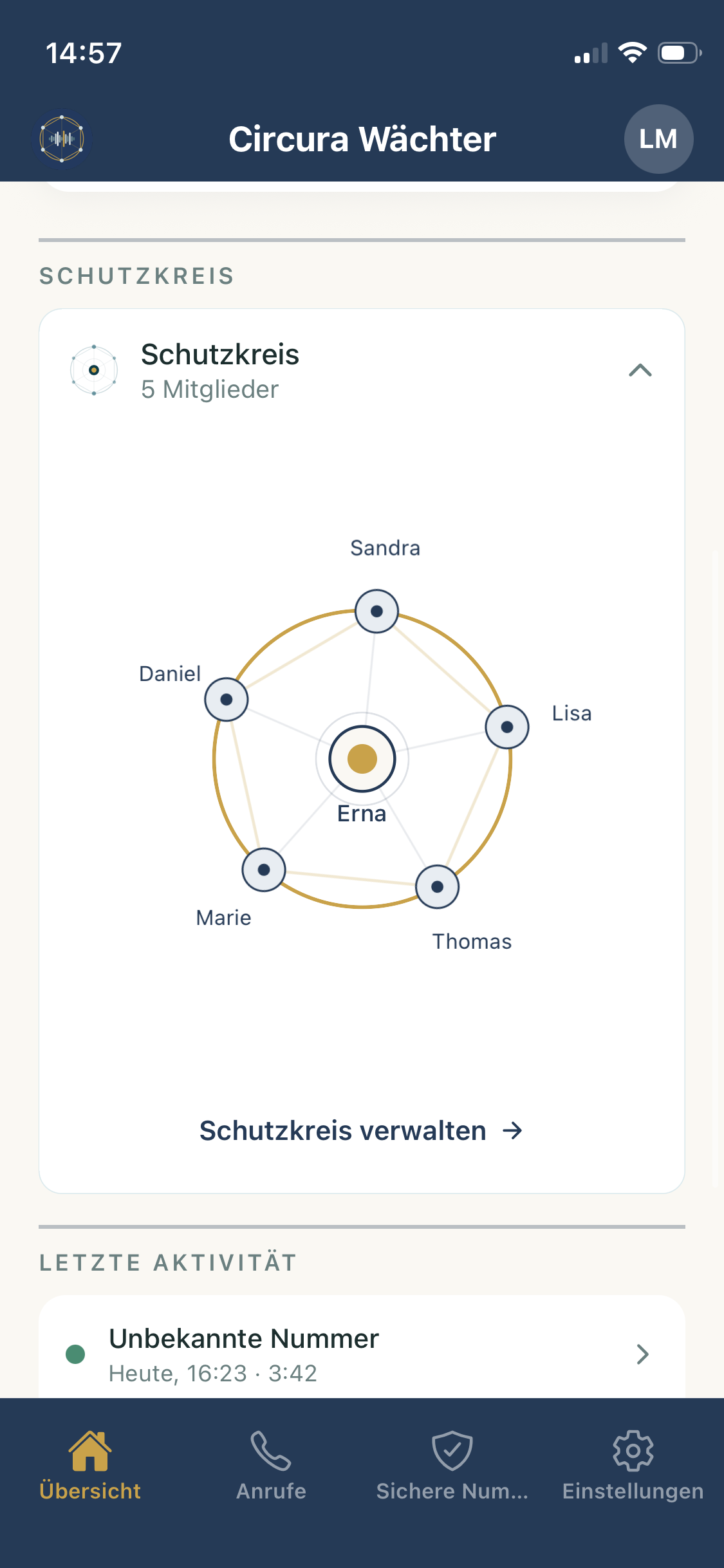 Schutzkreis verwalten in der Circura Wächter App